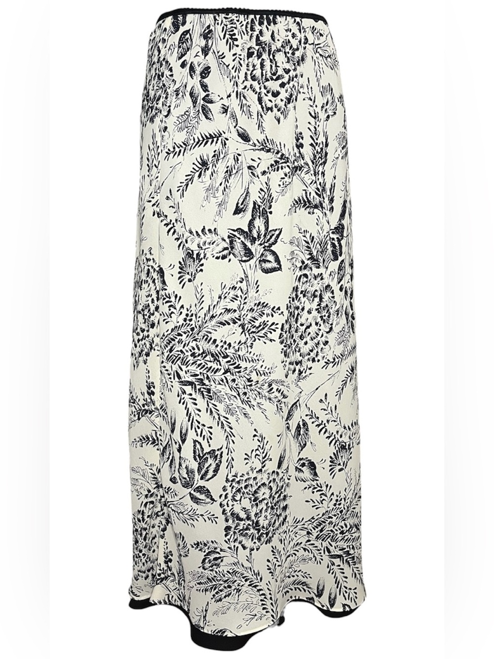 Vintage Floral Print Maxi Skirt - Black on Cream